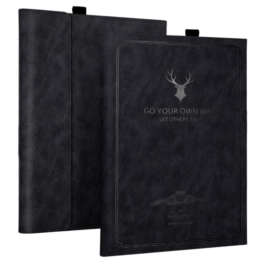 For Microsoft Surface Pro 9 Deer Head Design PU Leather+PC Anti-scratch Anti-drop Protective Case Support Stand Cover - Black