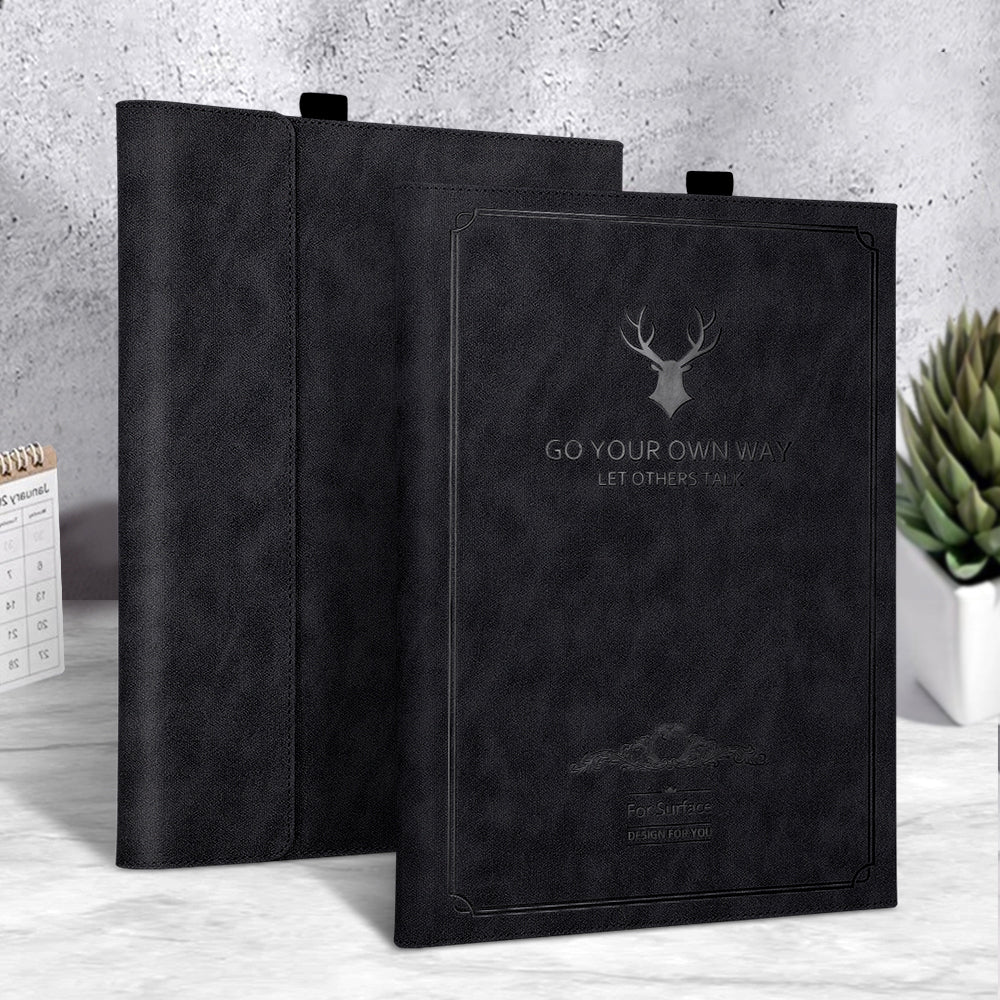 For Microsoft Surface Pro 9 Deer Head Design PU Leather+PC Anti-scratch Anti-drop Protective Case Support Stand Cover - Black