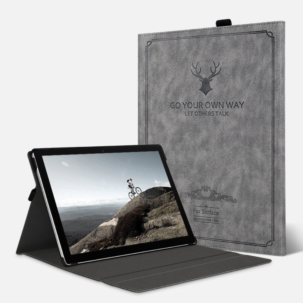 For Microsoft Surface Pro 9 Deer Head Design PU Leather+PC Anti-scratch Anti-drop Protective Case Support Stand Cover - Black