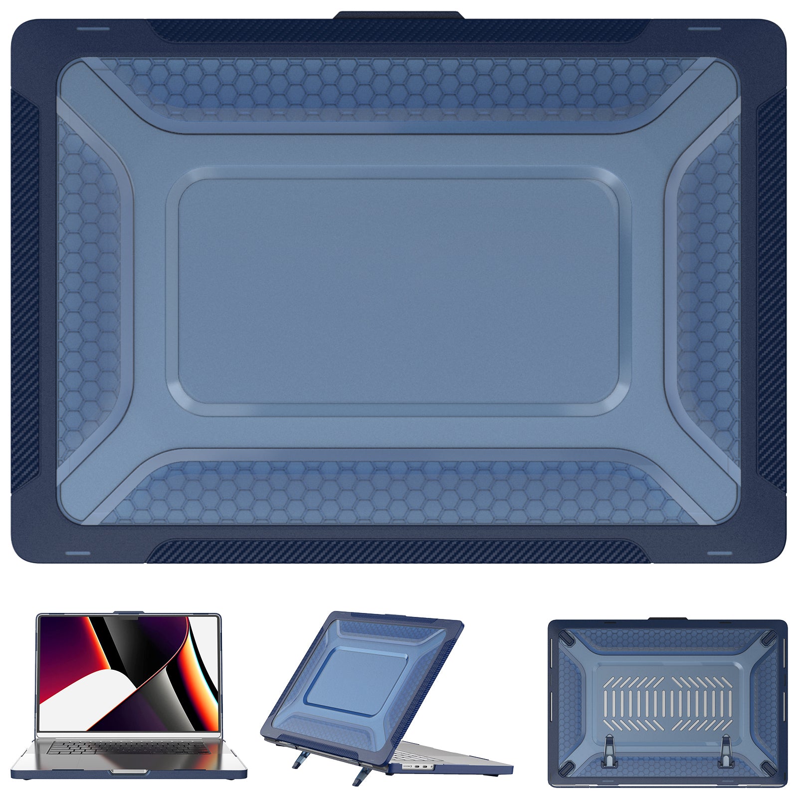 For MacBook Pro 16 inch (2021) A2485 M1 Pro / M1 Max Kickstand Shockproof Laptop Case Hard PC Soft TPU Protective Cover - Sapphire