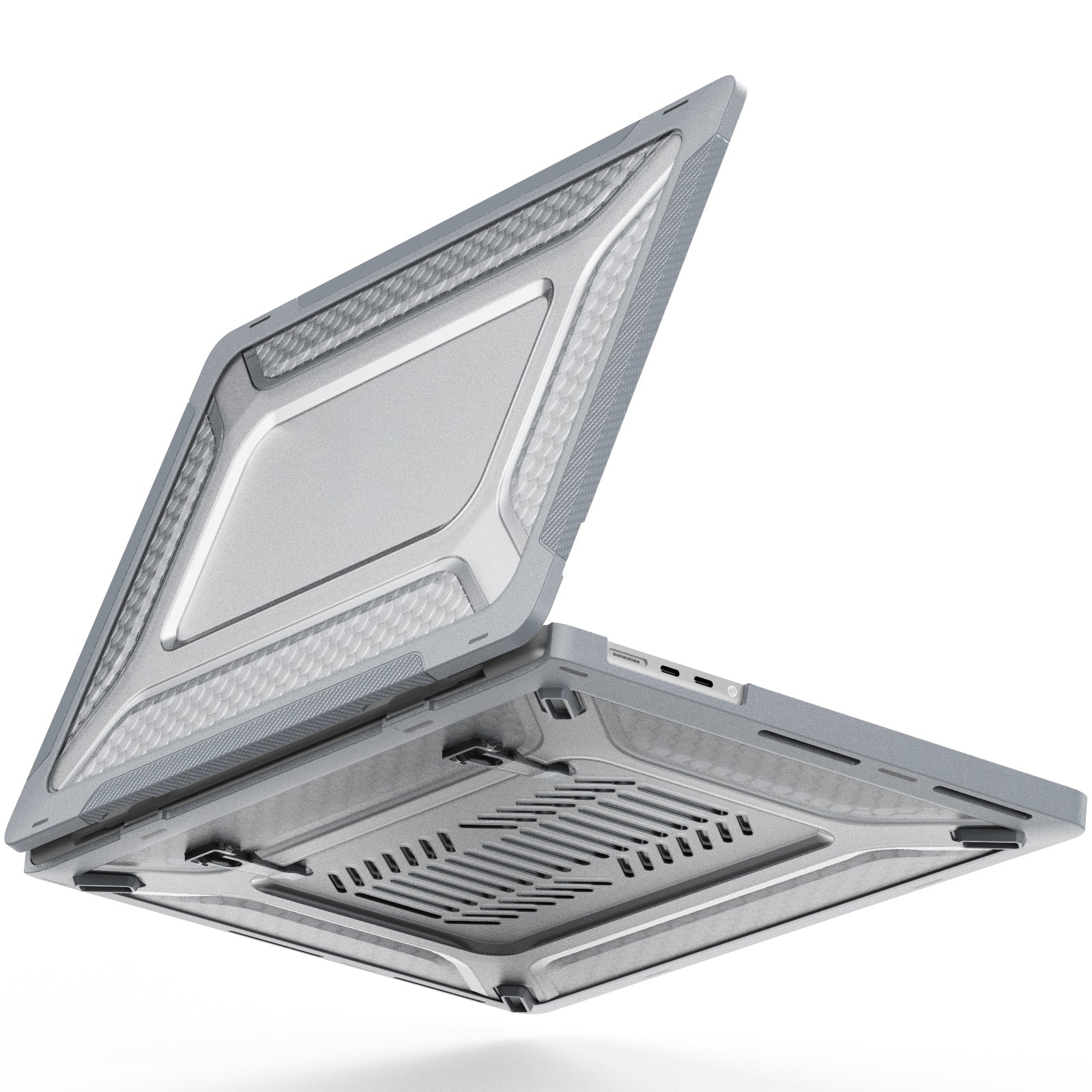 For MacBook Pro 16 inch (2021) A2485 M1 Pro / M1 Max Kickstand Shockproof Laptop Case Hard PC Soft TPU Protective Cover - Grey