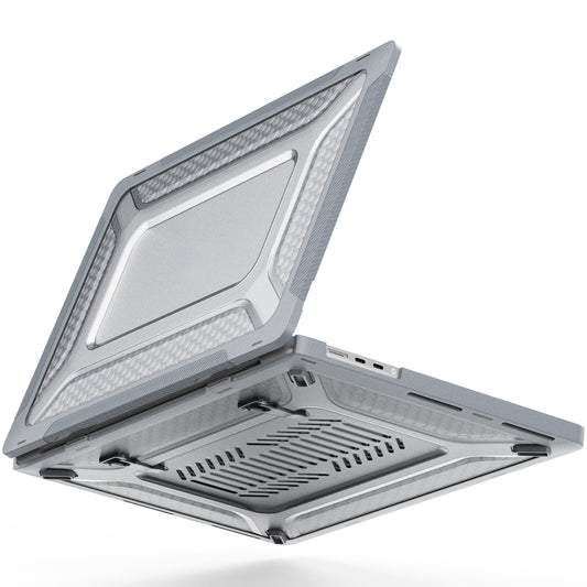 For MacBook Pro 16 inch (2021) A2485 M1 Pro / M1 Max Kickstand Shockproof Laptop Case Hard PC Soft TPU Protective Cover - Grey