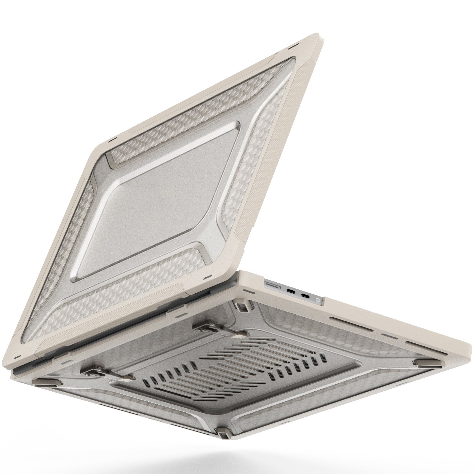 For MacBook Pro 16 inch (2021) A2485 M1 Pro / M1 Max Kickstand Shockproof Laptop Case Hard PC Soft TPU Protective Cover - Apricot