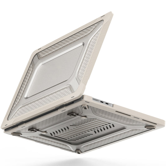 For MacBook Pro 16 inch (2021) A2485 M1 Pro / M1 Max Kickstand Shockproof Laptop Case Hard PC Soft TPU Protective Cover - Apricot