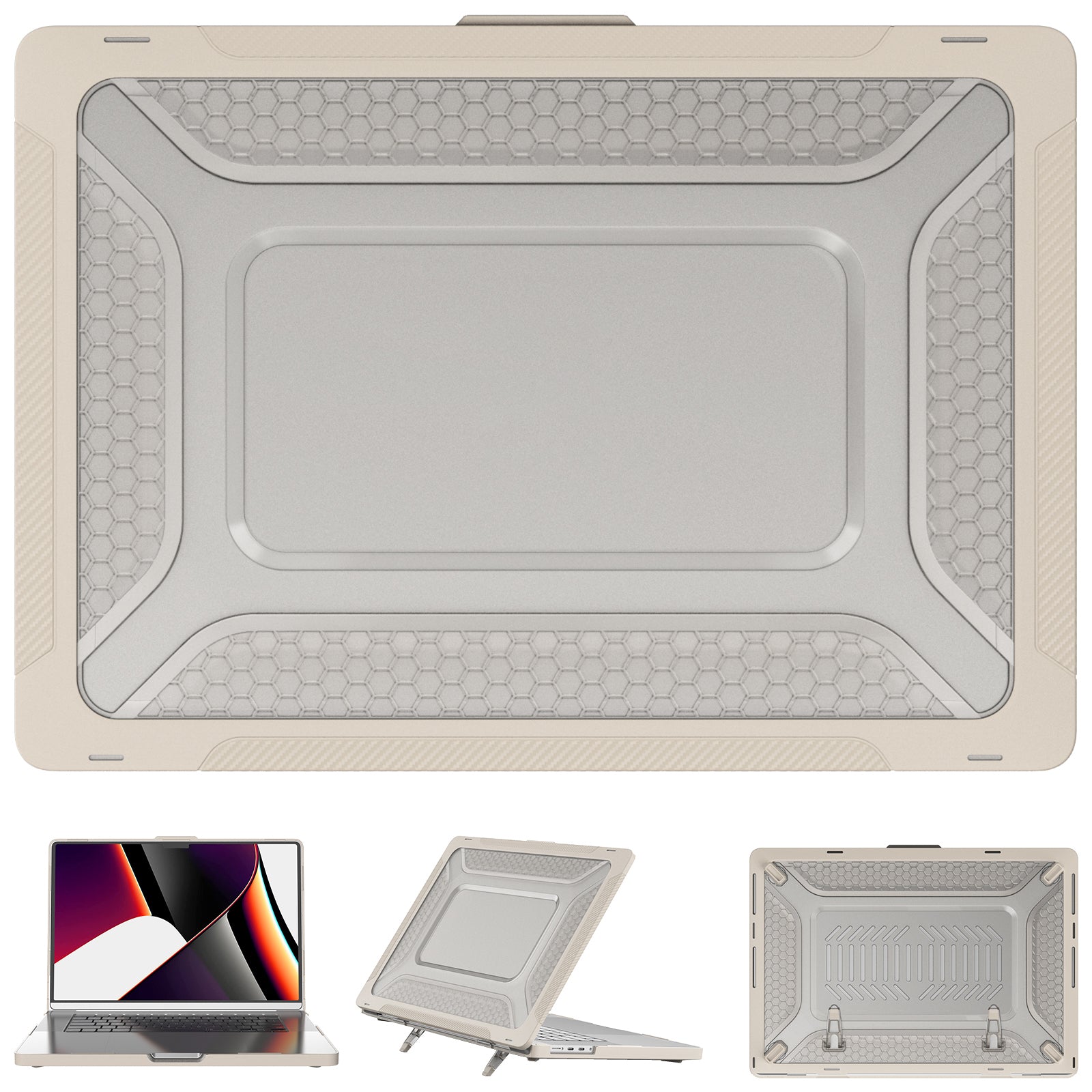 For MacBook Pro 16 inch (2021) A2485 M1 Pro / M1 Max Kickstand Shockproof Laptop Case Hard PC Soft TPU Protective Cover - Apricot
