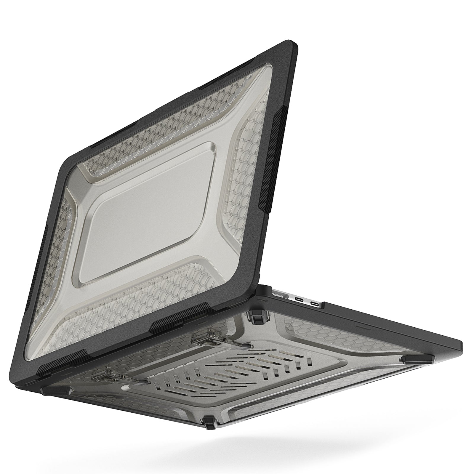 For MacBook Air 13 inch (2022) M2 A2681 Heat Dissipation Laptop Case Shockproof Hard PC Soft TPU Kickstand Cover - Black