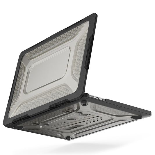 For MacBook Air 13 inch (2022) M2 A2681 Heat Dissipation Laptop Case Shockproof Hard PC Soft TPU Kickstand Cover - Black
