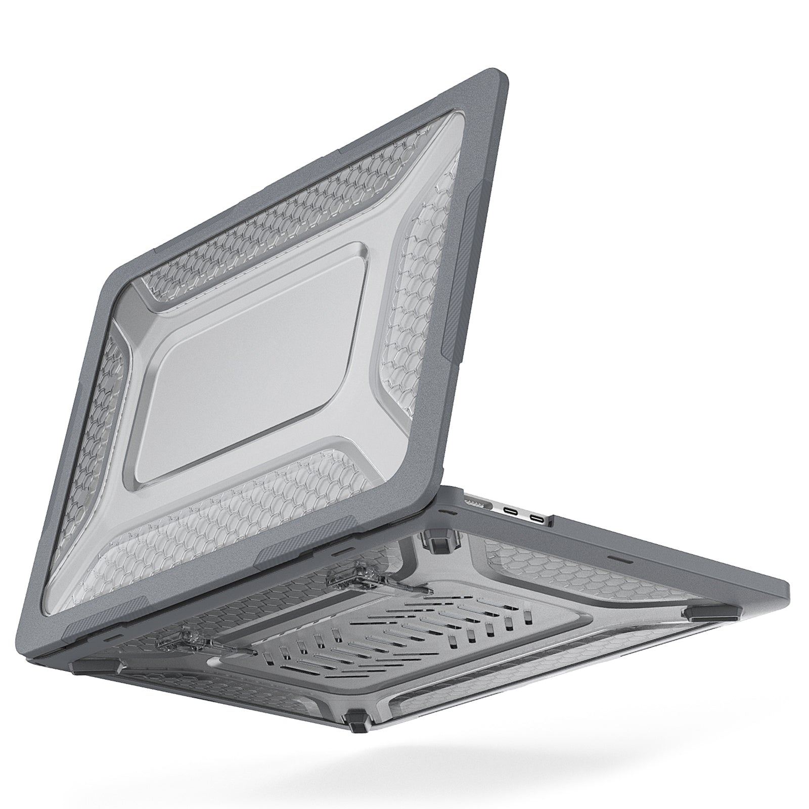 For MacBook Air 13 inch (2022) M2 A2681 Heat Dissipation Laptop Case Shockproof Hard PC Soft TPU Kickstand Cover - Grey