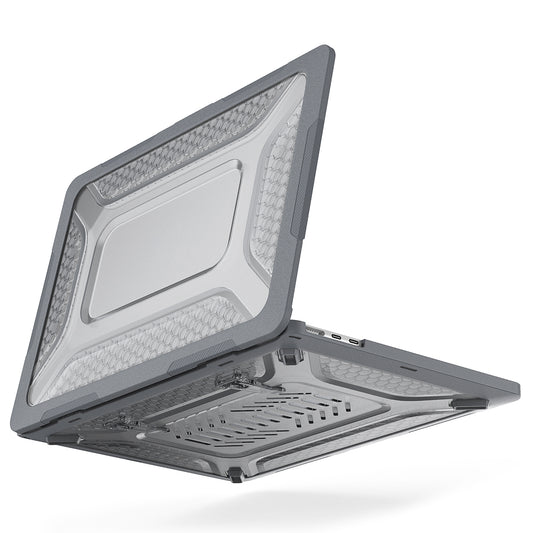For MacBook Air 13 inch (2022) M2 A2681 Heat Dissipation Laptop Case Shockproof Hard PC Soft TPU Kickstand Cover - Grey