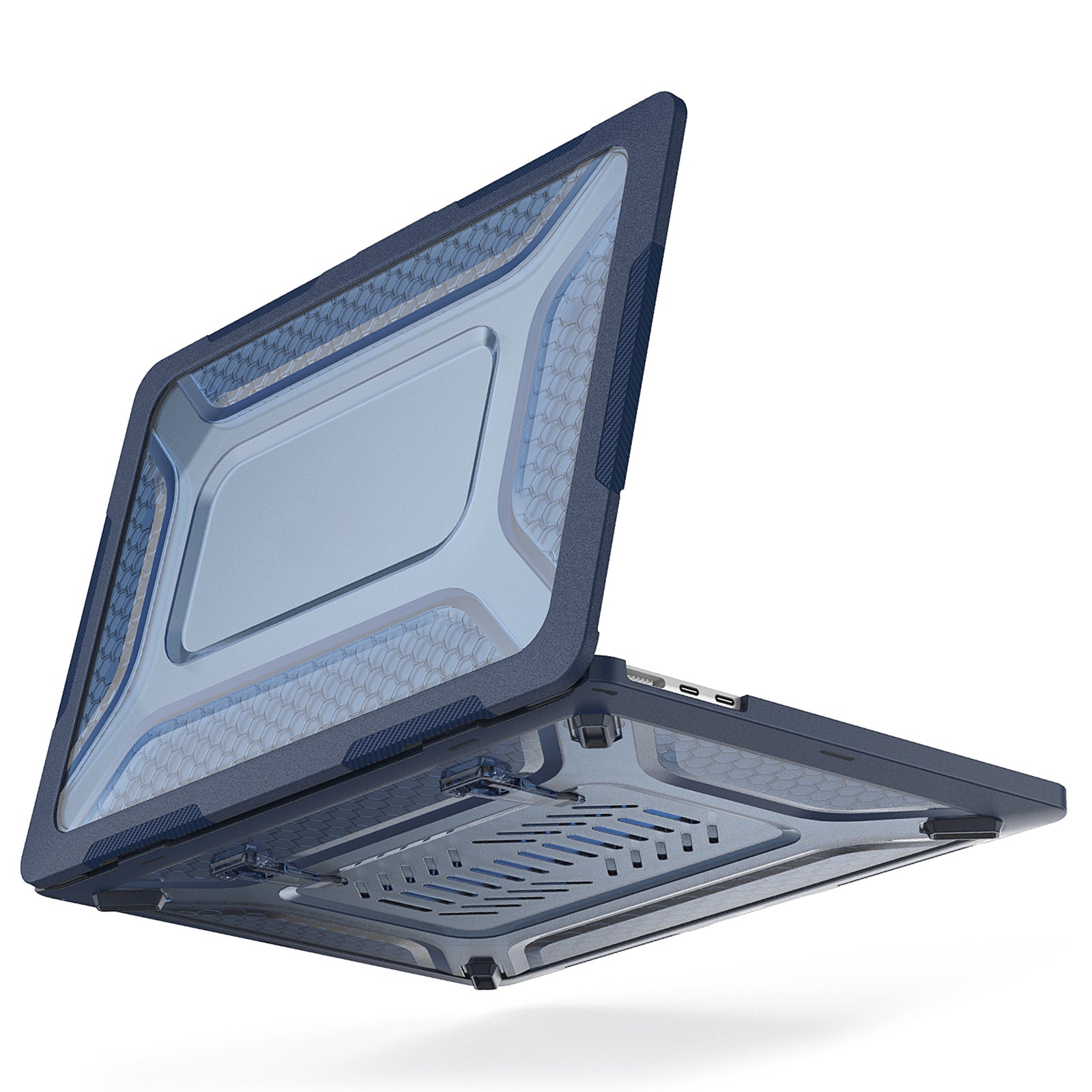 For MacBook Air 13 inch (2022) M2 A2681 Heat Dissipation Laptop Case Shockproof Hard PC Soft TPU Kickstand Cover - Sapphire