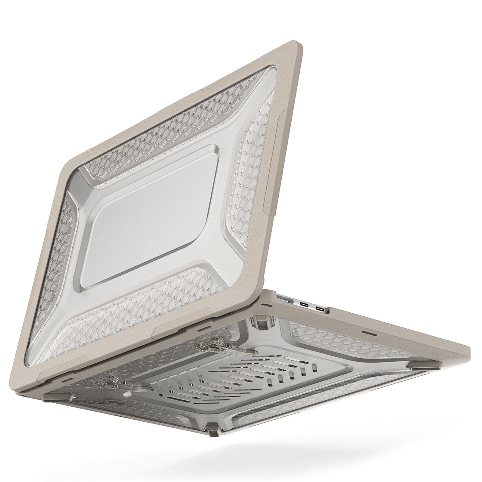 For MacBook Air 13 inch (2022) M2 A2681 Heat Dissipation Laptop Case Shockproof Hard PC Soft TPU Kickstand Cover - Apricot