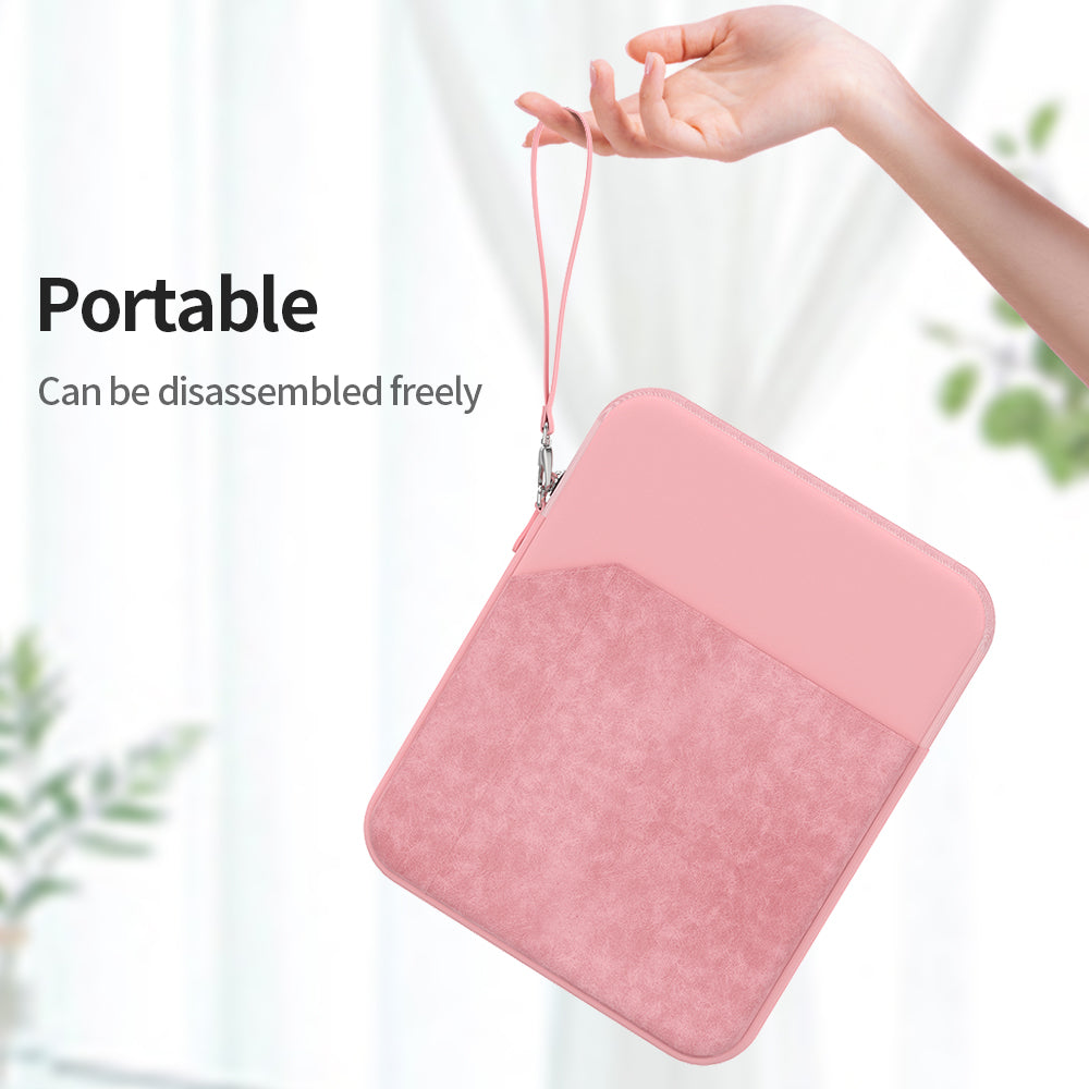 for iPad 7.9-8.4inch Soft Lining Waterproof Protective Bag Portable Tablet Carrying Case with Lanyard - Pink