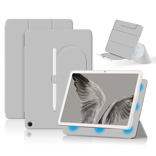 Uniqkart for Google Pixel Tablet Tri-fold Stand Cover PU Leather Magnetic Attachment Tablet Case - White