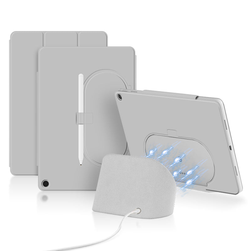Uniqkart for Google Pixel Tablet Tri-fold Stand Cover PU Leather Magnetic Attachment Tablet Case - White