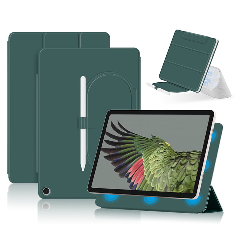 Uniqkart for Google Pixel Tablet Tri-fold Stand Cover PU Leather Magnetic Attachment Tablet Case - Cyan