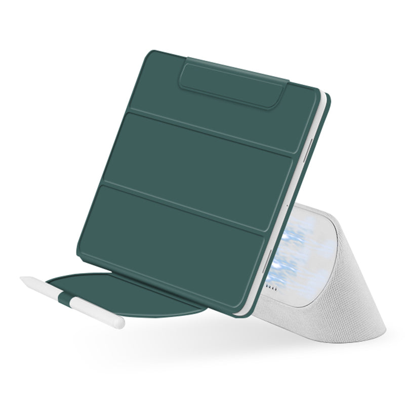 Uniqkart for Google Pixel Tablet Tri-fold Stand Cover PU Leather Magnetic Attachment Tablet Case - Cyan
