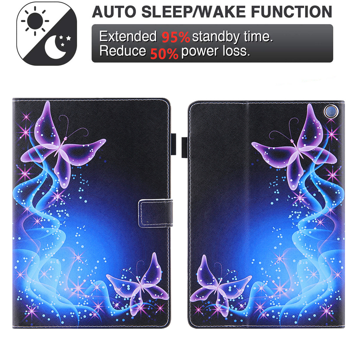 Uniqkart for Amazon Fire Max 11 Pattern Printing PU Leather Tablet Case Cross Texture Card Holder Stand Cover - Purple Butterflies