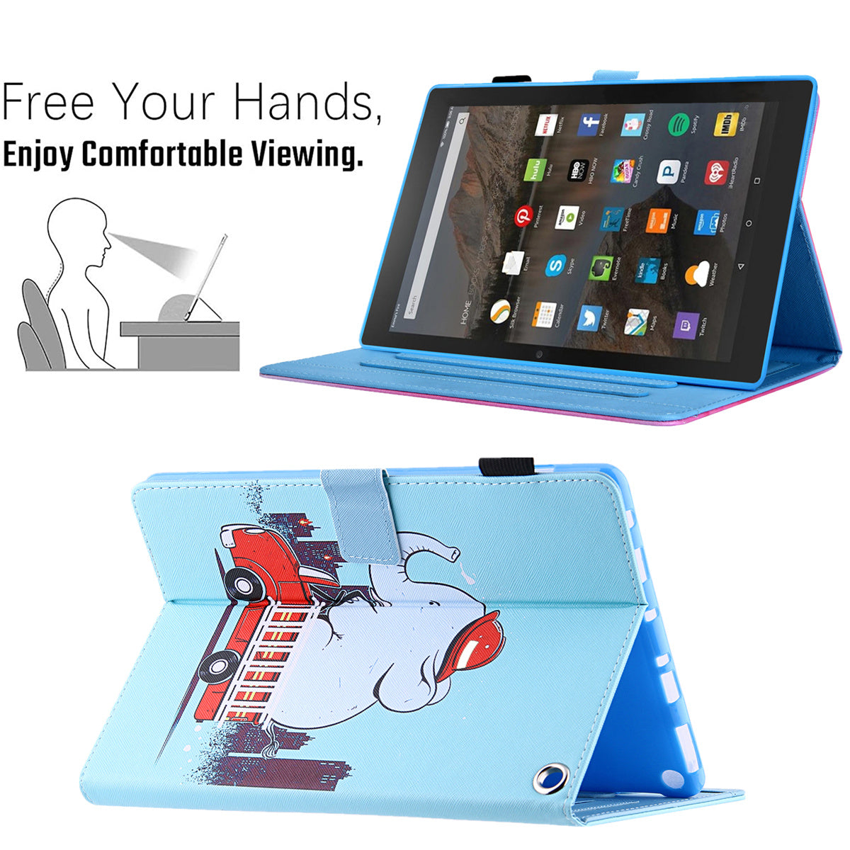 Uniqkart for Amazon Fire Max 11 Pattern Printing PU Leather Tablet Case Cross Texture Card Holder Stand Cover - Elephant
