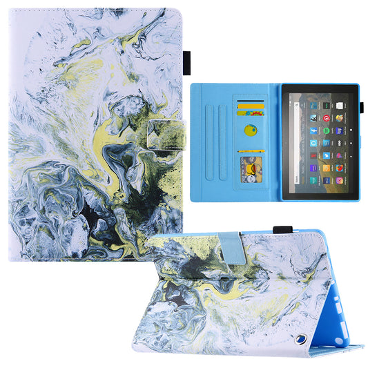 Uniqkart for Amazon Fire Max 11 Pattern Printing PU Leather Tablet Case Cross Texture Card Holder Stand Cover - White Gold Wave