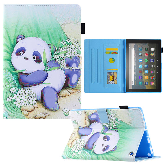 Uniqkart for Amazon Fire Max 11 Pattern Printing PU Leather Tablet Case Cross Texture Card Holder Stand Cover - Cute Panda