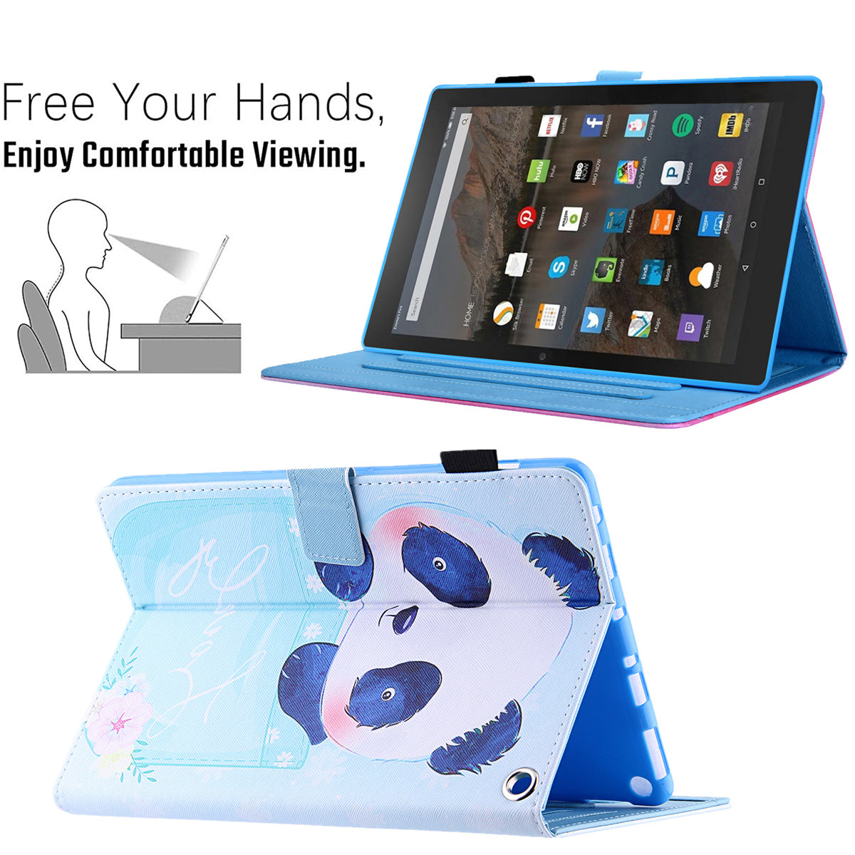 Uniqkart for Amazon Fire Max 11 Pattern Printing PU Leather Tablet Case Cross Texture Card Holder Stand Cover - Cup Panda