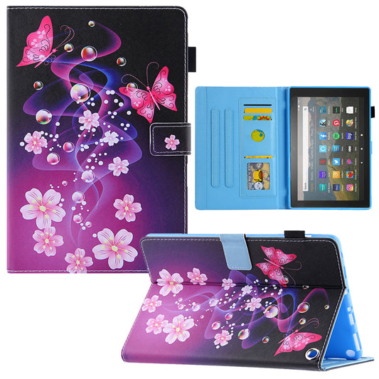 Uniqkart for Amazon Fire Max 11 Pattern Printing PU Leather Tablet Case Cross Texture Card Holder Stand Cover - Pink Butterflies