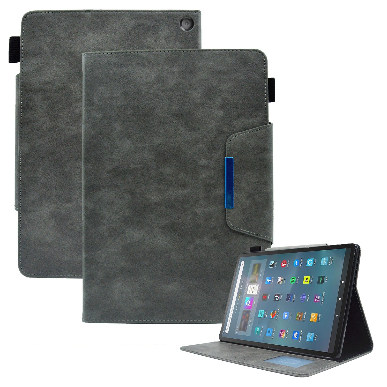 Tablet Case for Amazon Fire Max 11 , Card Holder Cowhide Texture PU Leather Stand Cover - Grey