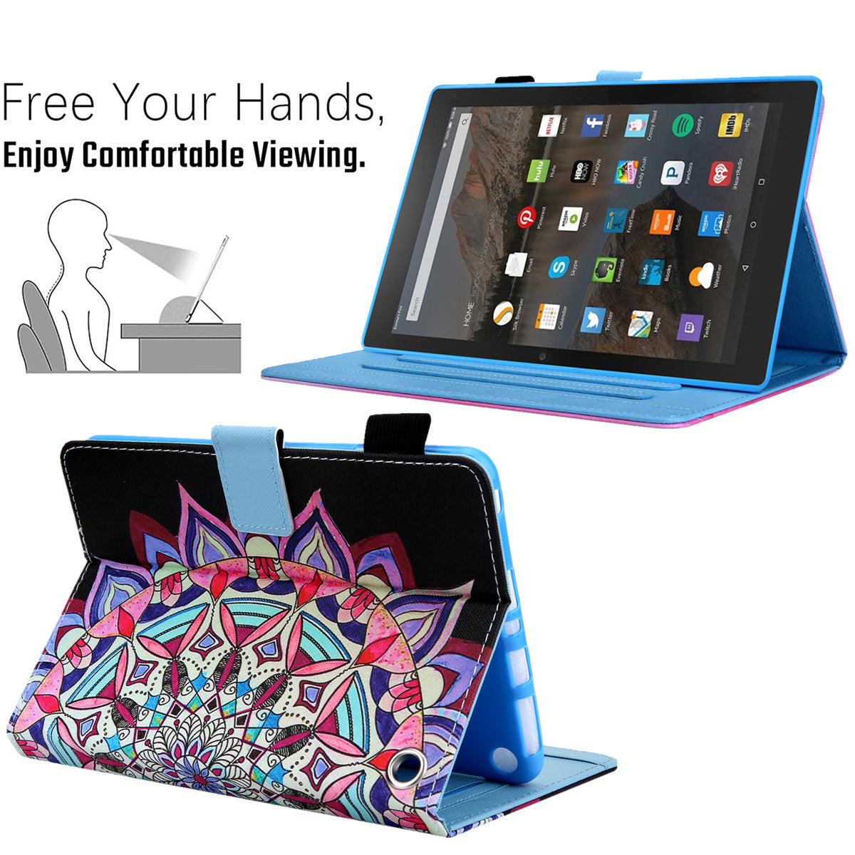 Uniqkart for Amazon Fire Max 11 Stand Tablet Leather Case Cross Texture Card Holder Pattern Printing Cover - Mandala Flower