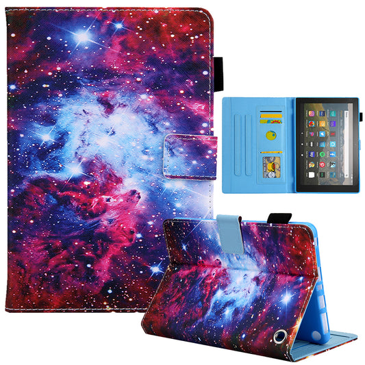 Uniqkart for Amazon Fire Max 11 Stand Tablet Leather Case Cross Texture Card Holder Pattern Printing Cover - Starry Sky
