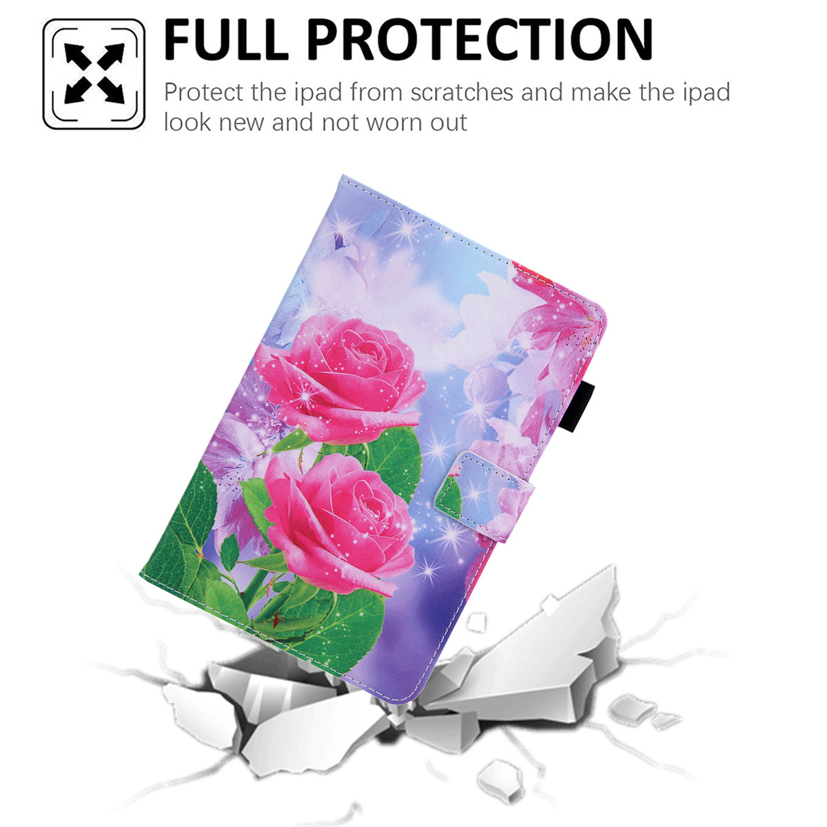 Uniqkart for Amazon Fire Max 11 Stand Tablet Leather Case Cross Texture Card Holder Pattern Printing Cover - Red Rose