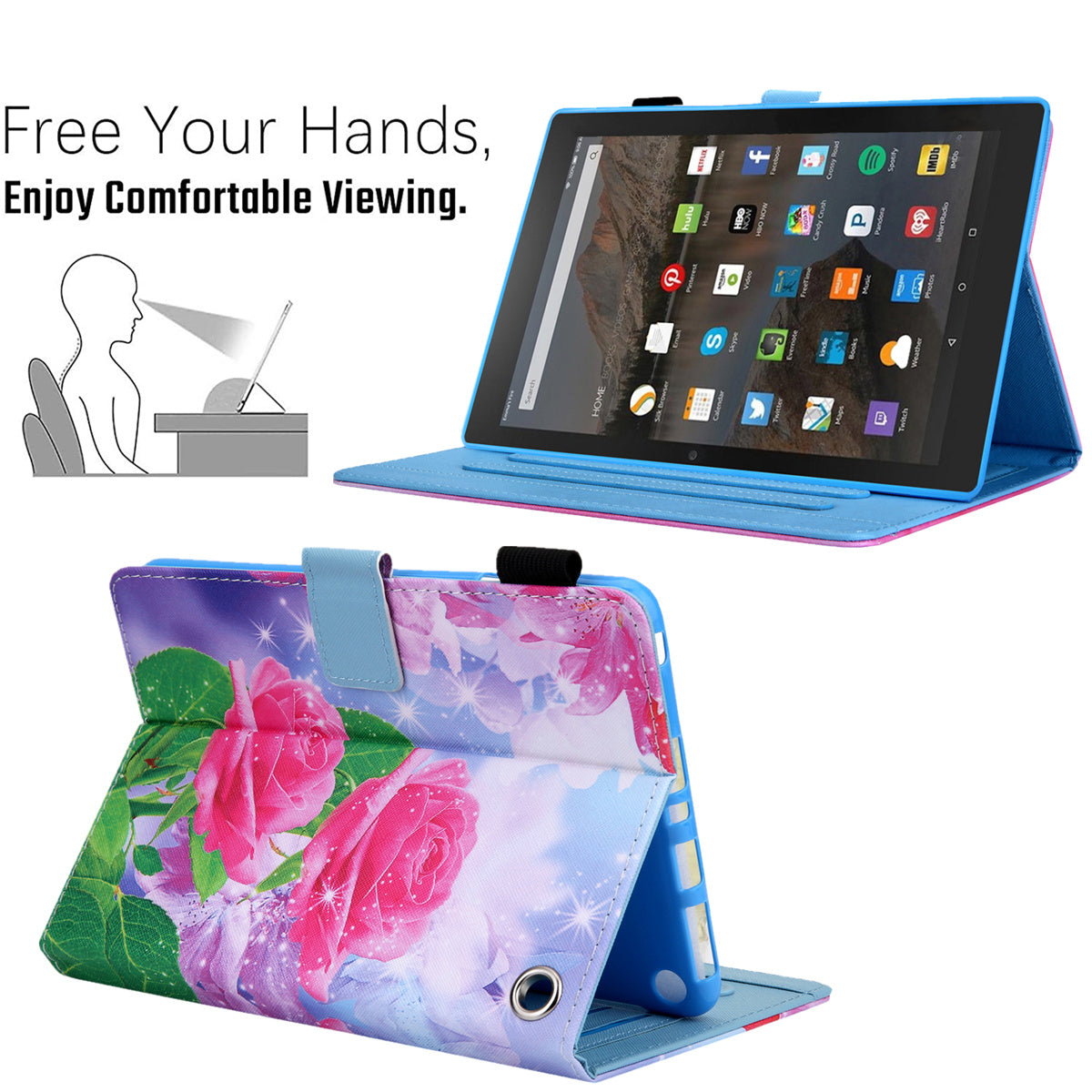 Uniqkart for Amazon Fire Max 11 Stand Tablet Leather Case Cross Texture Card Holder Pattern Printing Cover - Red Rose