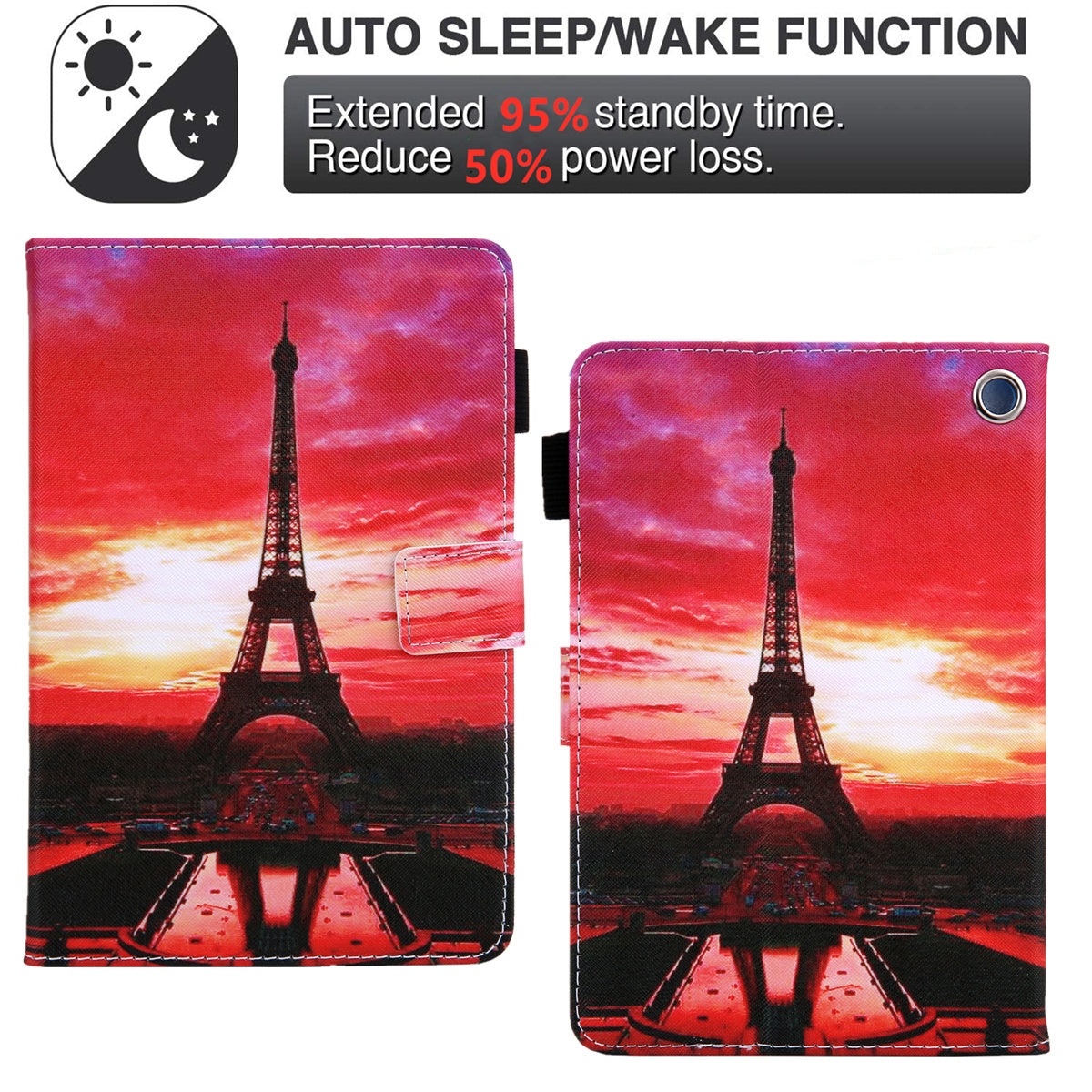 Uniqkart for Amazon Fire Max 11 Stand Tablet Leather Case Cross Texture Card Holder Pattern Printing Cover - Dusk  /  Tower