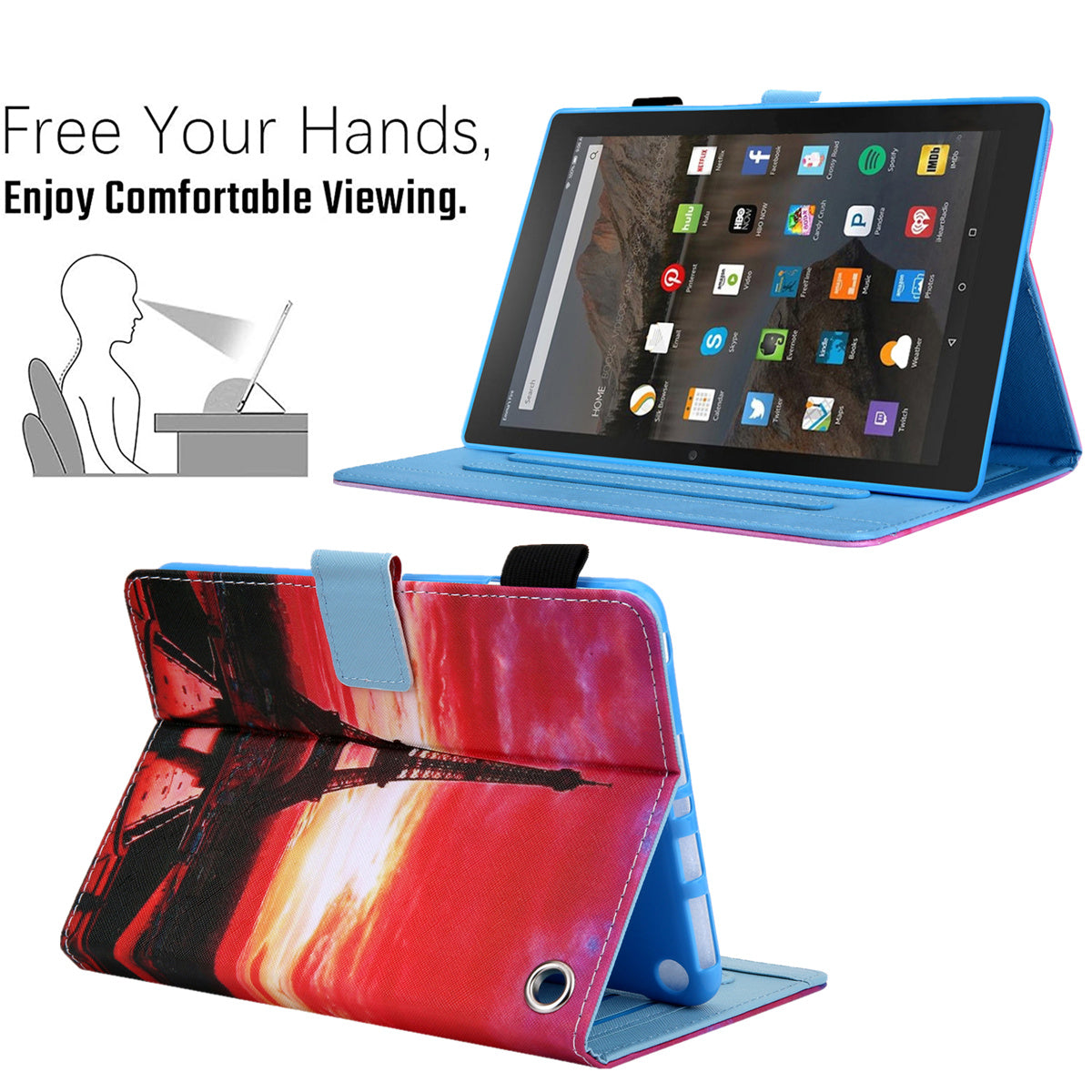 Uniqkart for Amazon Fire Max 11 Stand Tablet Leather Case Cross Texture Card Holder Pattern Printing Cover - Dusk  /  Tower