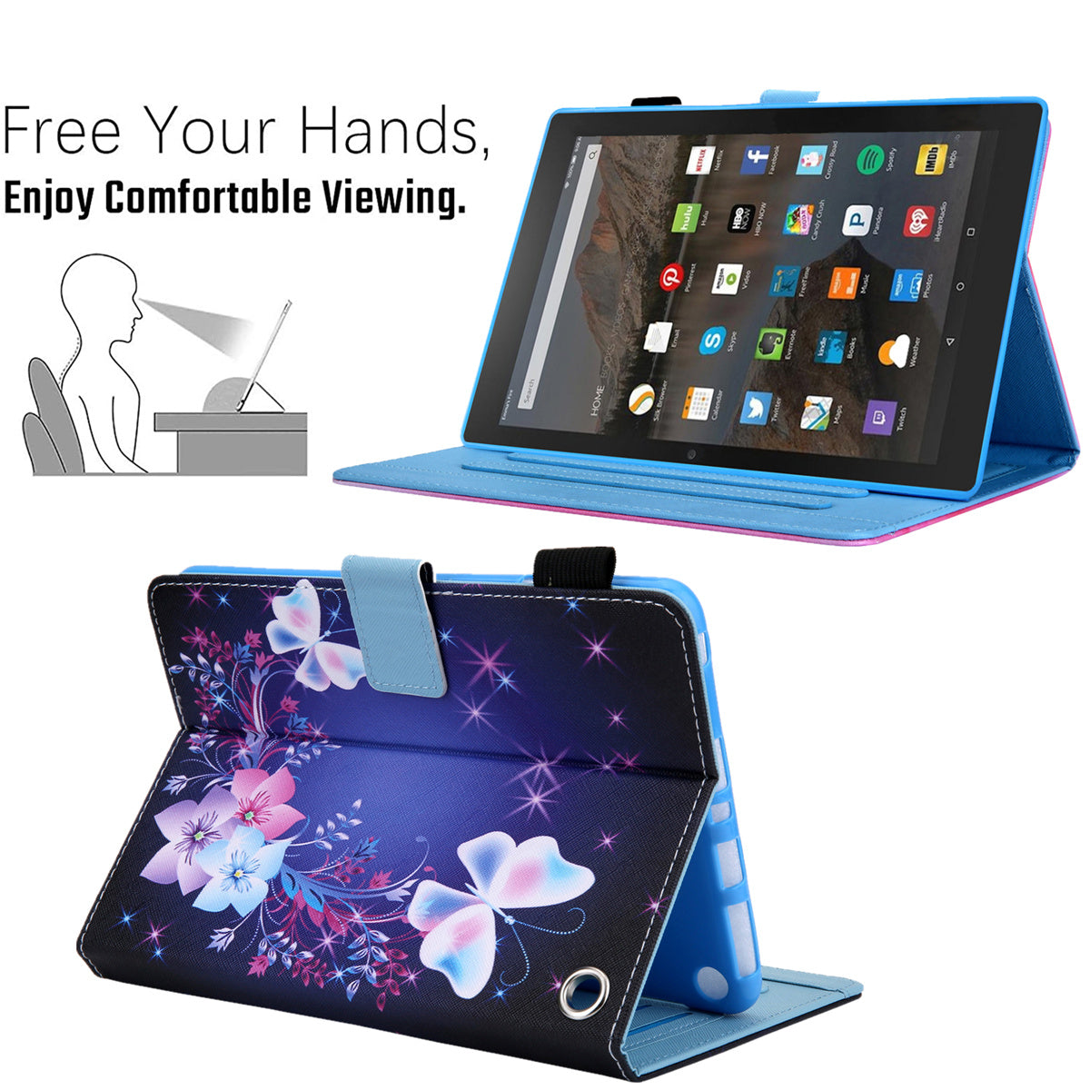 Uniqkart for Amazon Fire Max 11 Stand Tablet Leather Case Cross Texture Card Holder Pattern Printing Cover - Sparkling Butterfly