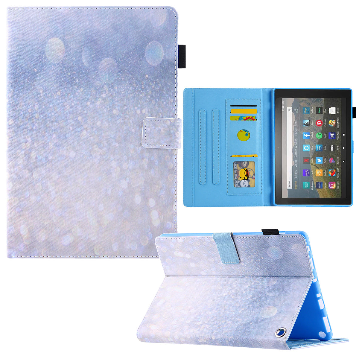 Pattern Printing Card Slot Tablet Case for Amazon Fire Max 11 PU Leather Folio Flip Cover with Stand - Glitter Sand