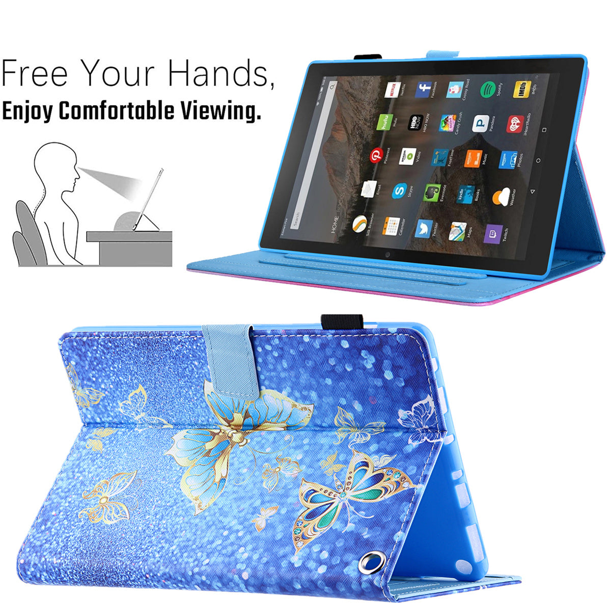 Pattern Printing Card Slot Tablet Case for Amazon Fire Max 11 PU Leather Folio Flip Cover with Stand - Gold Butterfly
