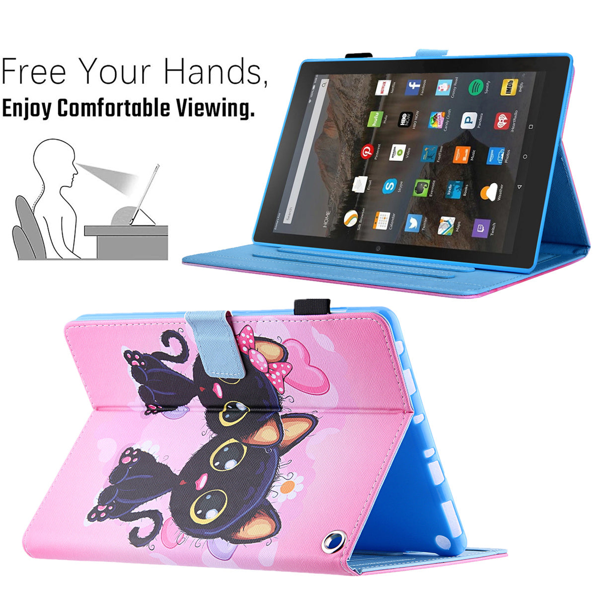 Pattern Printing Card Slot Tablet Case for Amazon Fire Max 11 PU Leather Folio Flip Cover with Stand - Two Black Cats