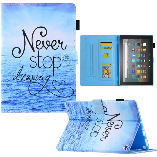 Pattern Printing Card Slot Tablet Case for Amazon Fire Max 11 PU Leather Folio Flip Cover with Stand - Never Stop Dreaming
