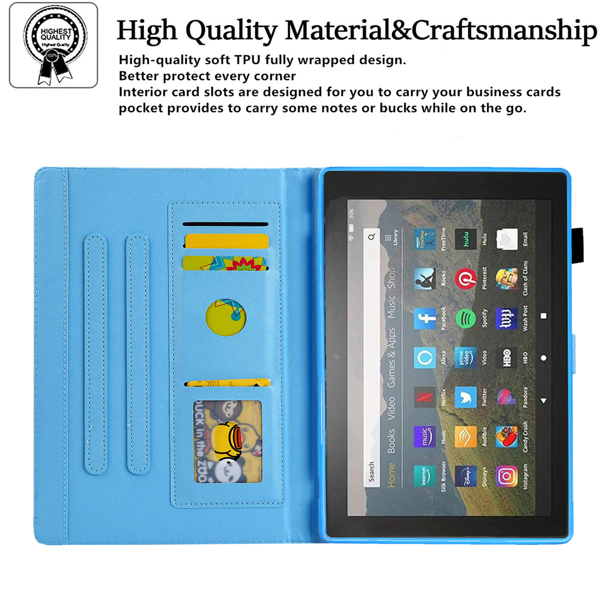 Pattern Printing Card Slot Tablet Case for Amazon Fire Max 11 PU Leather Folio Flip Cover with Stand - Rainbow Horse