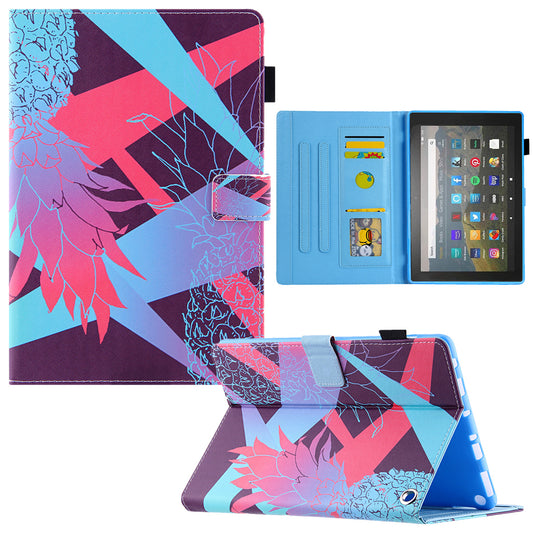 Uniqkart for Amazon Fire Max 11 Shockproof Case Pattern Printing Tablet Case Card Slot PU Leather Cover with Stand - Brilliant Pineapple