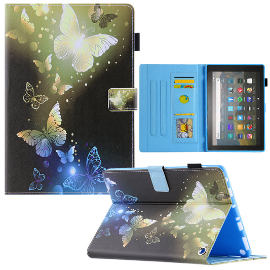 Uniqkart for Amazon Fire Max 11 Shockproof Case Pattern Printing Tablet Case Card Slot PU Leather Cover with Stand - Golden Butterfly