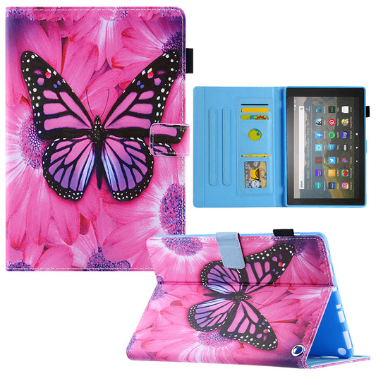 Uniqkart for Amazon Fire Max 11 Shockproof Case Pattern Printing Tablet Case Card Slot PU Leather Cover with Stand - Red Flower / Pink Butterfly