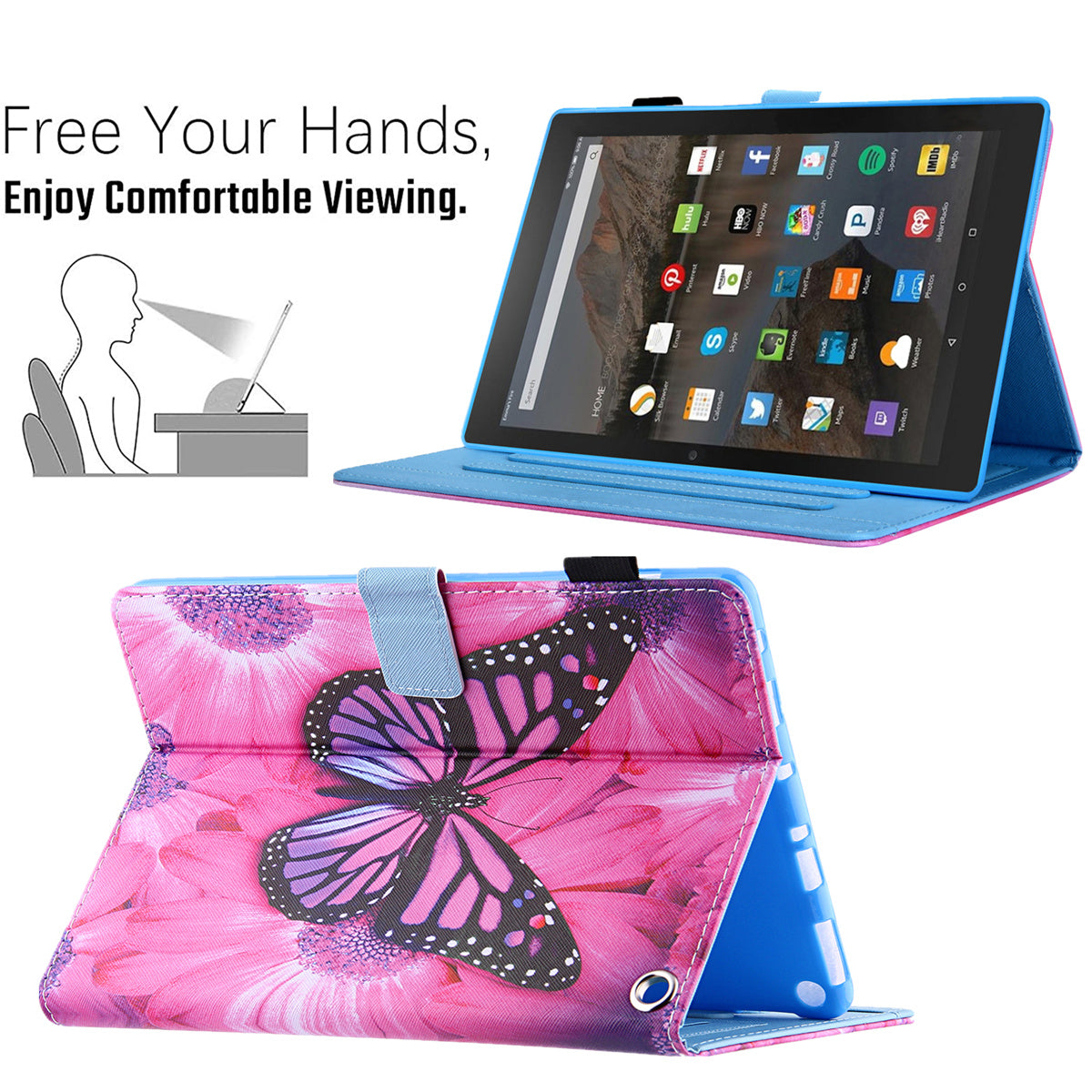 Uniqkart for Amazon Fire Max 11 Shockproof Case Pattern Printing Tablet Case Card Slot PU Leather Cover with Stand - Red Flower / Pink Butterfly