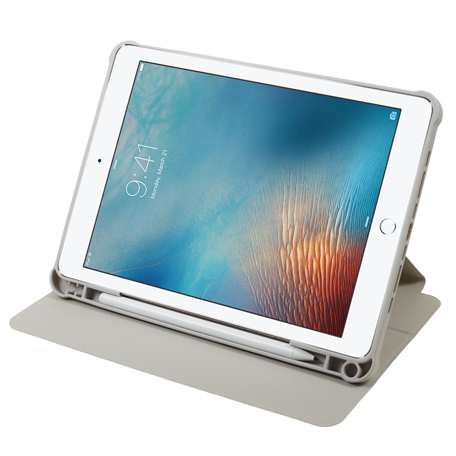 Uniqkart for iPad 9.7-inch (2017) / (2018) / iPad Pro 9.7 inch (2016) Printed Case PU Leather Tablet Cover with Pencil Slot - Smile Flower