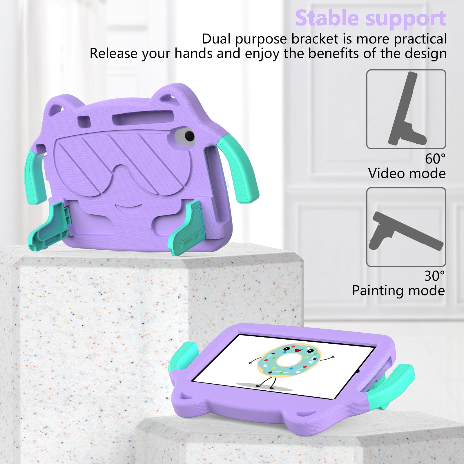 for Samsung Galaxy Tab A 8.4 (2020) / Lenovo Tab M8 Gen 4 / Tab M8 (3rd Gen) / M8 / Huawei MatePad T8 / M5 Lite 8 / TCL Tab 8 4G / Tab 8 LE Kickstand EVA+PC Case - Purple