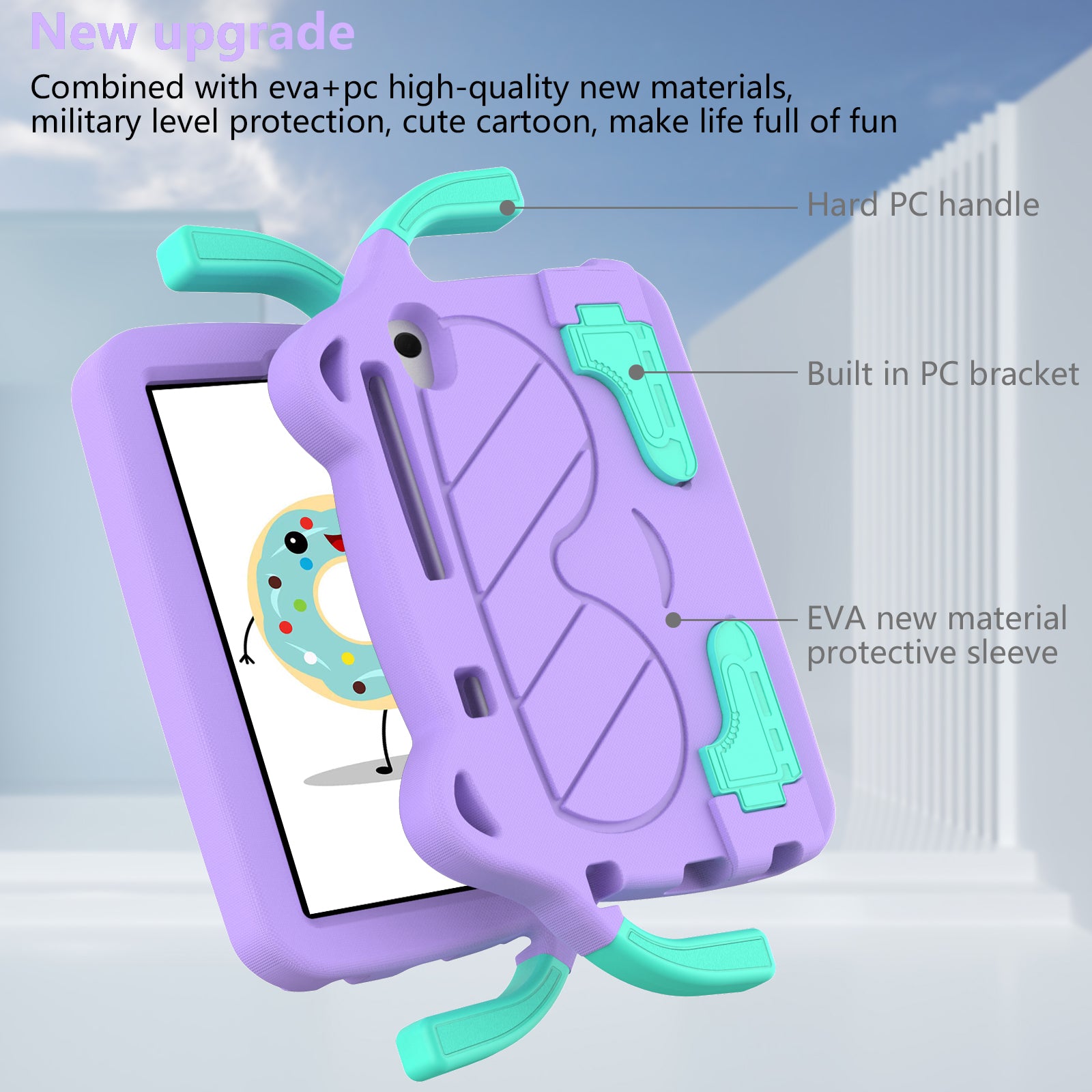 for Samsung Galaxy Tab A 8.4 (2020) / Lenovo Tab M8 Gen 4 / Tab M8 (3rd Gen) / M8 / Huawei MatePad T8 / M5 Lite 8 / TCL Tab 8 4G / Tab 8 LE Kickstand EVA+PC Case - Purple
