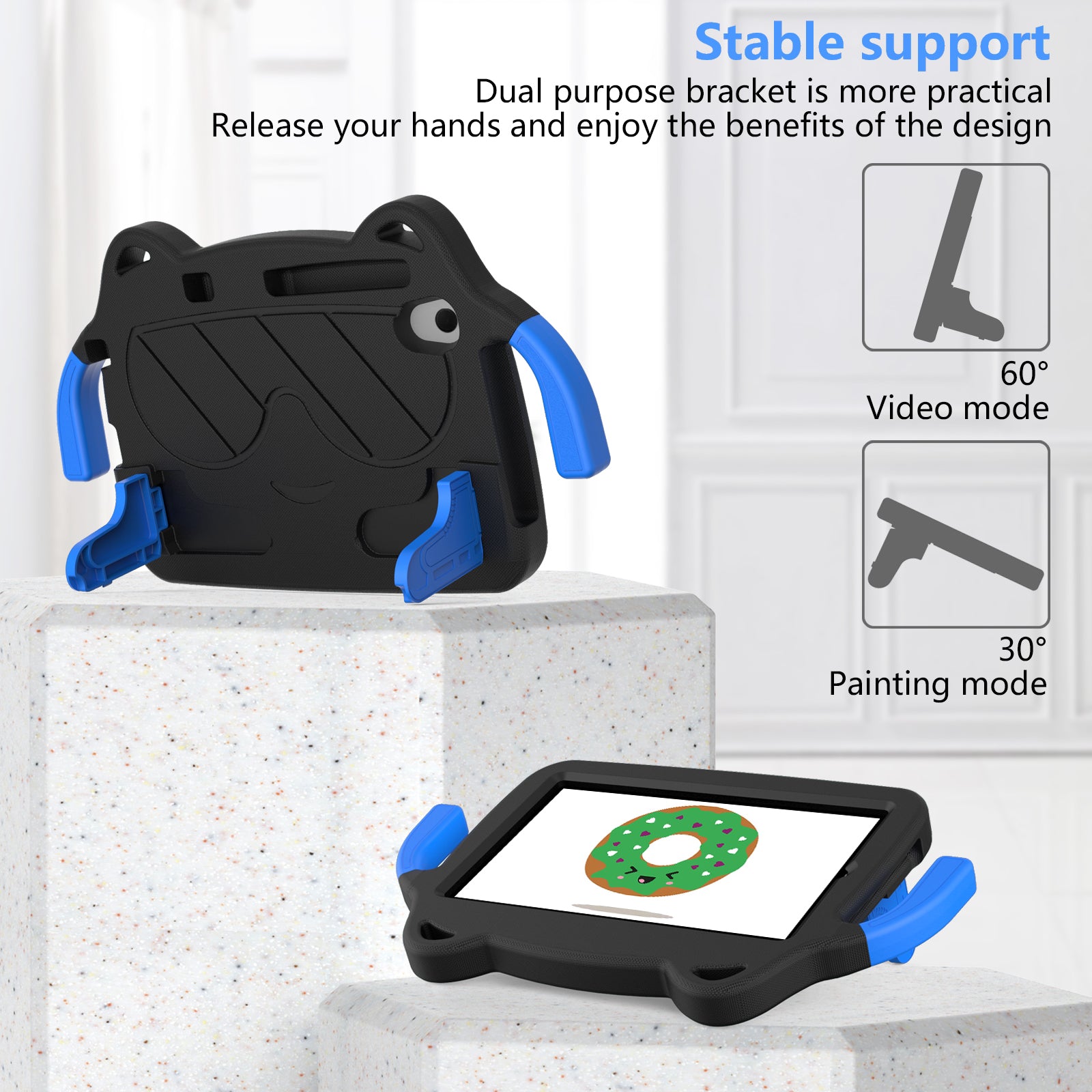 for Samsung Galaxy Tab A 8.4 (2020) / Lenovo Tab M8 Gen 4 / Tab M8 (3rd Gen) / M8 / Huawei MatePad T8 / M5 Lite 8 / TCL Tab 8 4G / Tab 8 LE Kickstand EVA+PC Case - Black