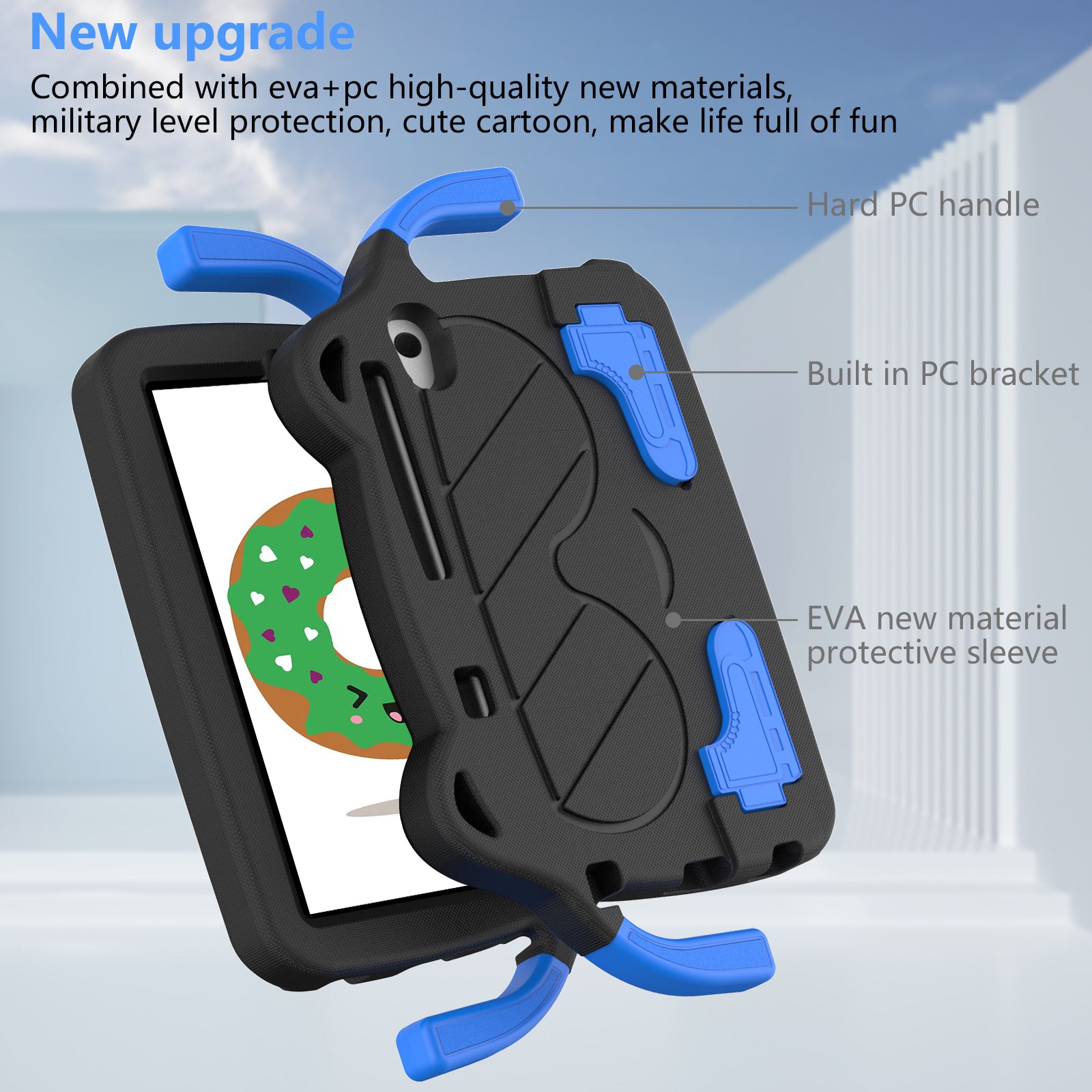 for Samsung Galaxy Tab A 8.4 (2020) / Lenovo Tab M8 Gen 4 / Tab M8 (3rd Gen) / M8 / Huawei MatePad T8 / M5 Lite 8 / TCL Tab 8 4G / Tab 8 LE Kickstand EVA+PC Case - Black