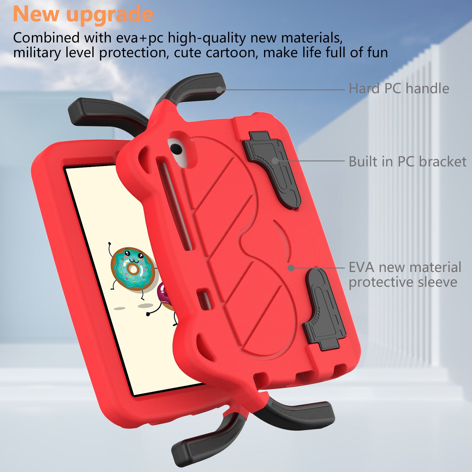 for Samsung Galaxy Tab A 8.4 (2020) / Lenovo Tab M8 Gen 4 / Tab M8 (3rd Gen) / M8 / Huawei MatePad T8 / M5 Lite 8 / TCL Tab 8 4G / Tab 8 LE Kickstand EVA+PC Case - Red