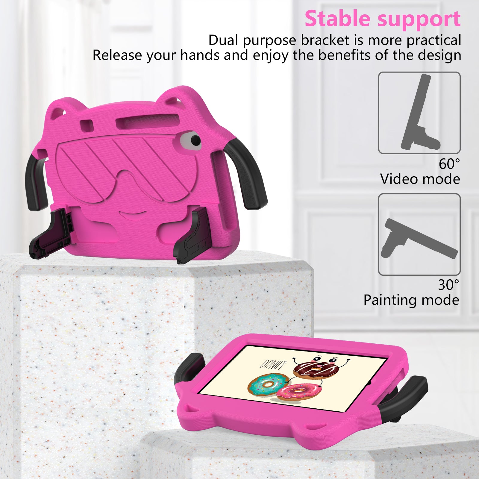 for Samsung Galaxy Tab A 8.4 (2020) / Lenovo Tab M8 Gen 4 / Tab M8 (3rd Gen) / M8 / Huawei MatePad T8 / M5 Lite 8 / TCL Tab 8 4G / Tab 8 LE Kickstand EVA+PC Case - Rose
